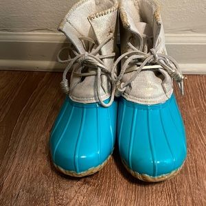 Turquoise rain boots